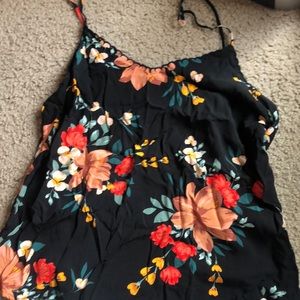 Old Navy Black Floral Tank With Scalloped Neckline
